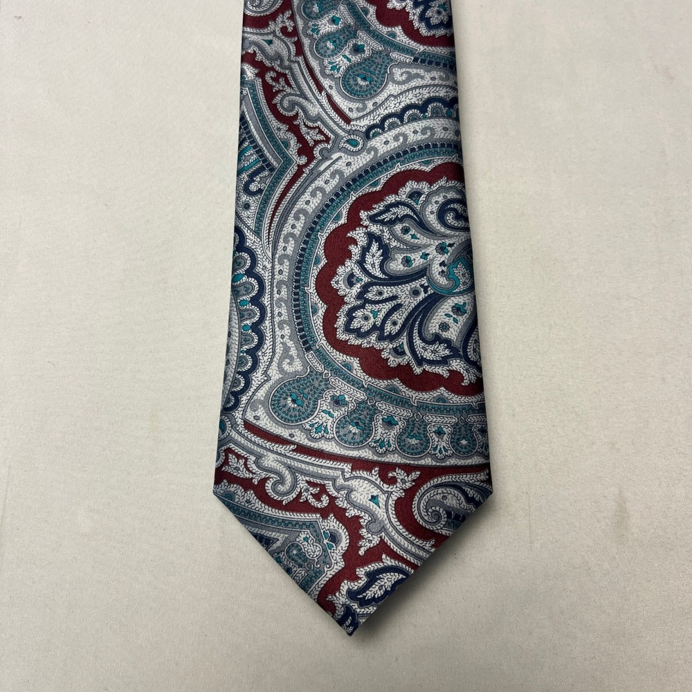 The Men's Store Paisley Necktie Blue Burgundy Gray Polyester USA Made
